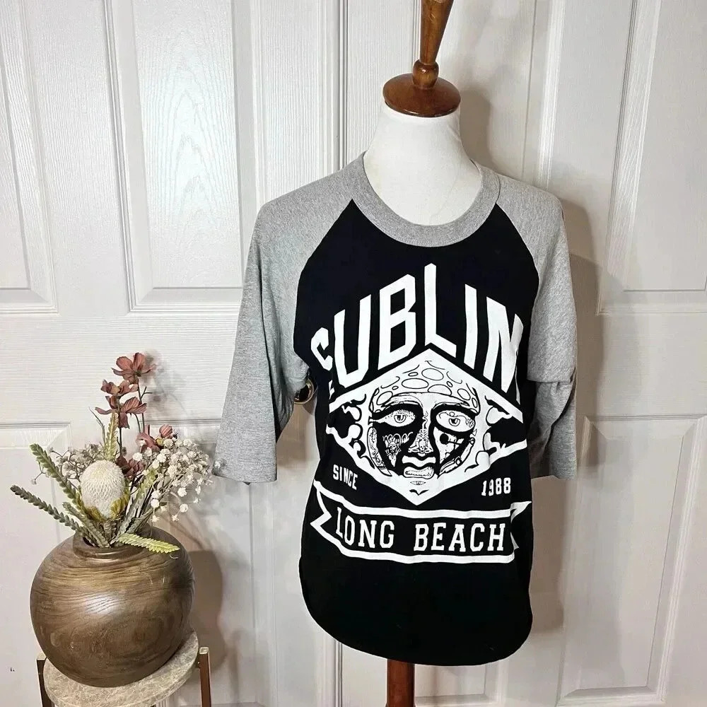 Sublime Womens 2000's Baseball Band Tshirt‎ Sz S M Cropped Y2K Reggae Rock Punk